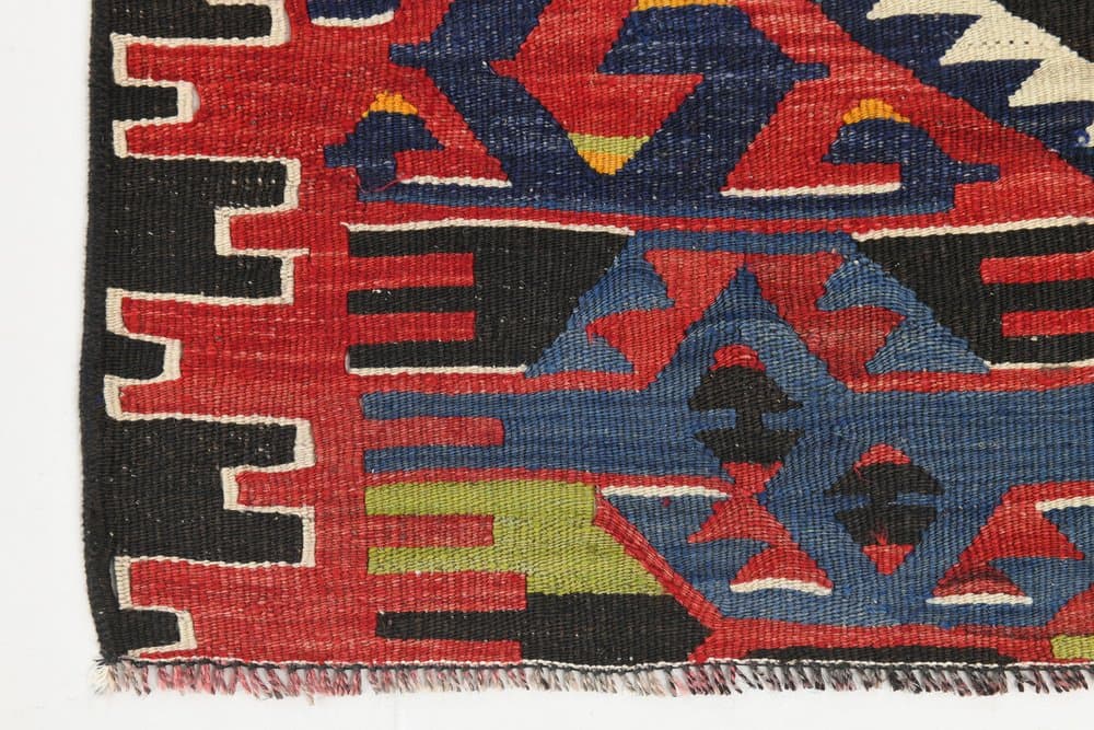 Kilim 130x219 cm, niebieski, oliwkowy, wełna, Turcja, lata 70. - 223748