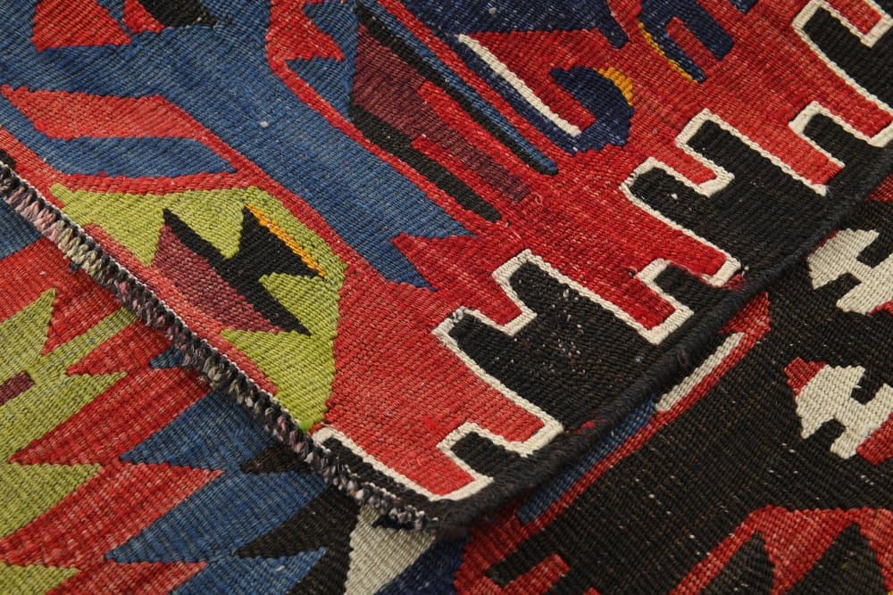 Kilim 130x219 cm, niebieski, oliwkowy, wełna, Turcja, lata 70. - 223751