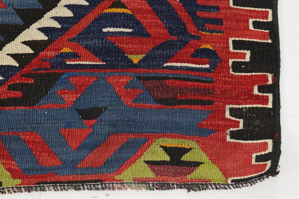 Kilim 130x219 cm, niebieski, oliwkowy, wełna, Turcja, lata 70. - 223749
