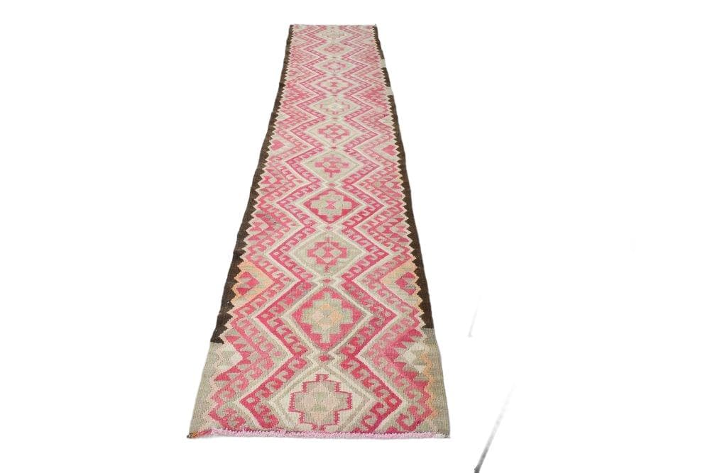 Kilim Rug 81x395 cm, pink, wool, Turkey, 1970s