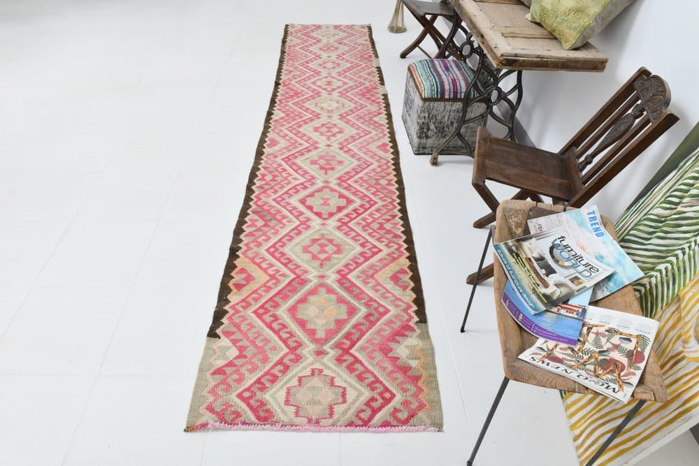 Kilim Rug 81x395 cm, pink, wool, Turkey, 1970s - 223713