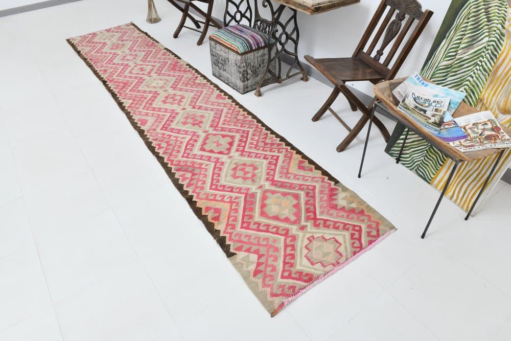 Kilim Rug 81x395 cm, pink, wool, Turkey, 1970s - 223711