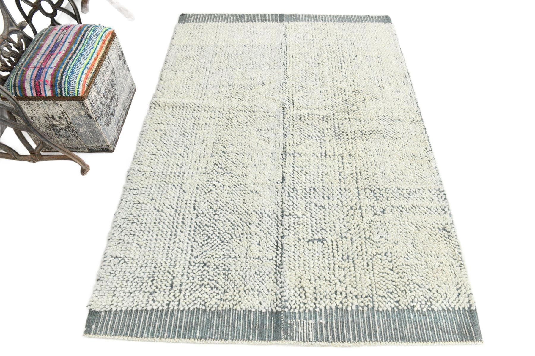 Kilim 199x136 cm, biały, wełna, Turcja, lata 70. - 223688