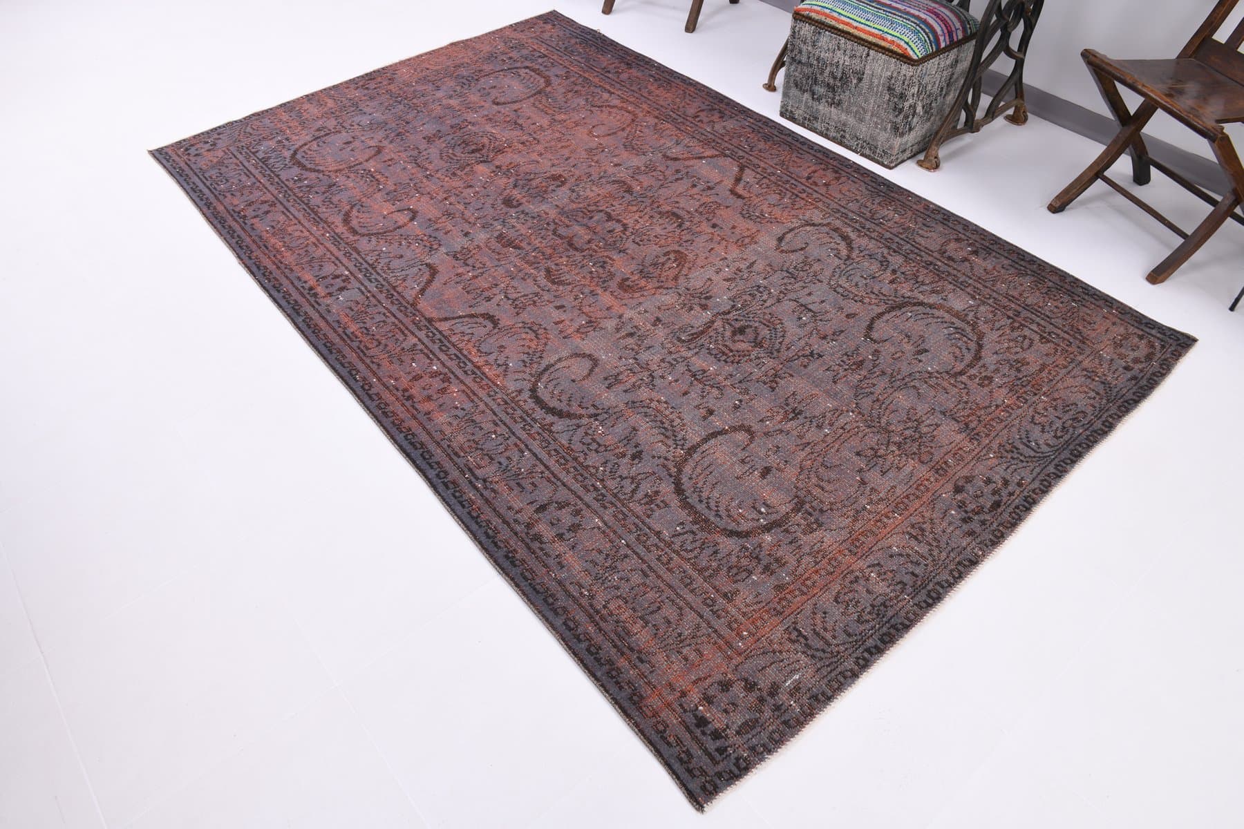 Dywan 166x268 cm, szaroniebieski, terakotowy, wełna, Turcja, lata 60. - 223656