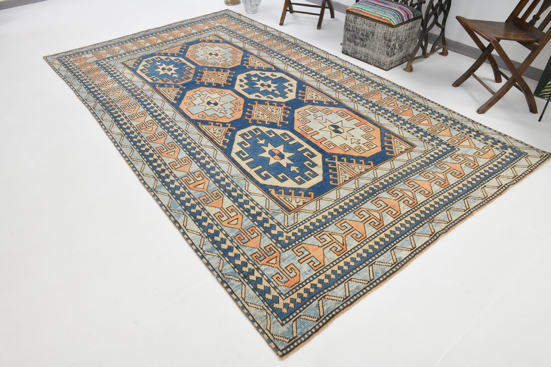 Dywan 328x188 cm, niebieski, wełna, Turcja, lata 60. - 223647