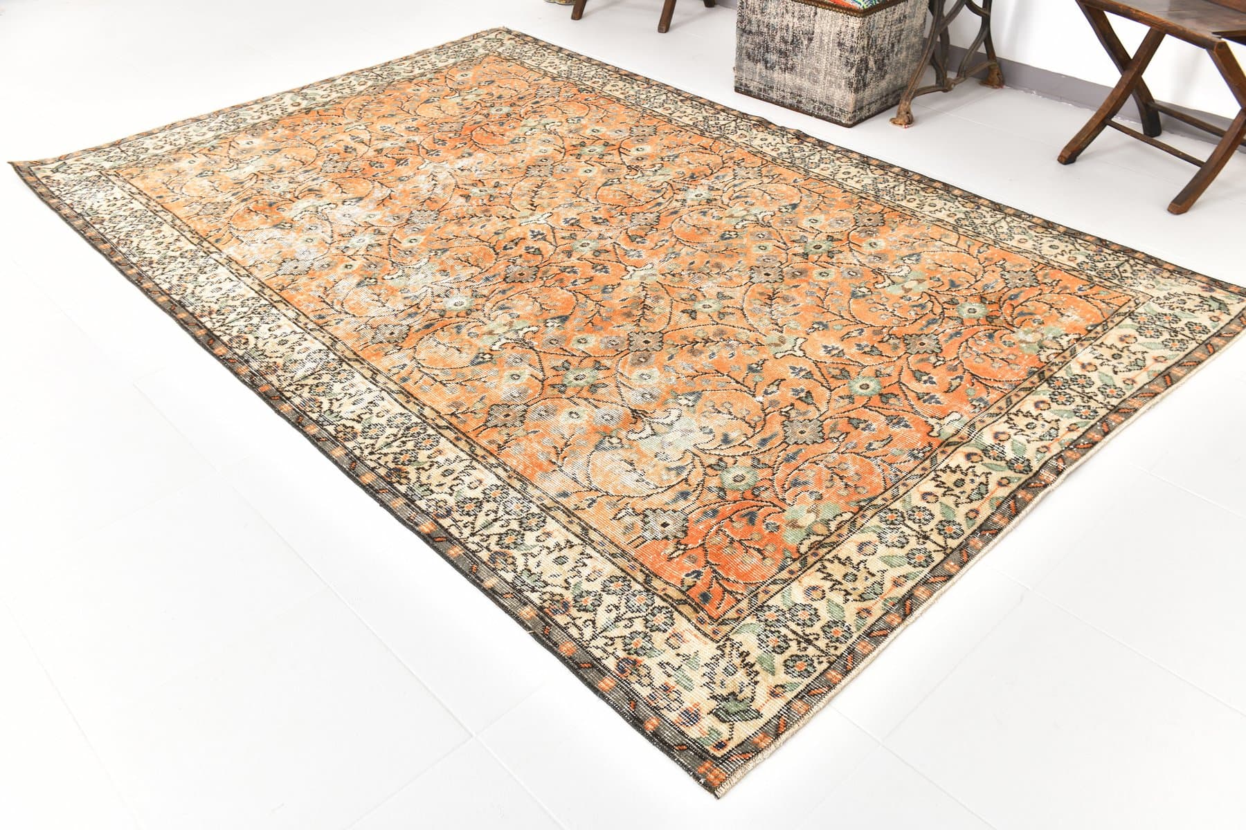 Dywan 182x282 cm, koralowy, beżowy, wełna, Turcja, lata 70. - 224168