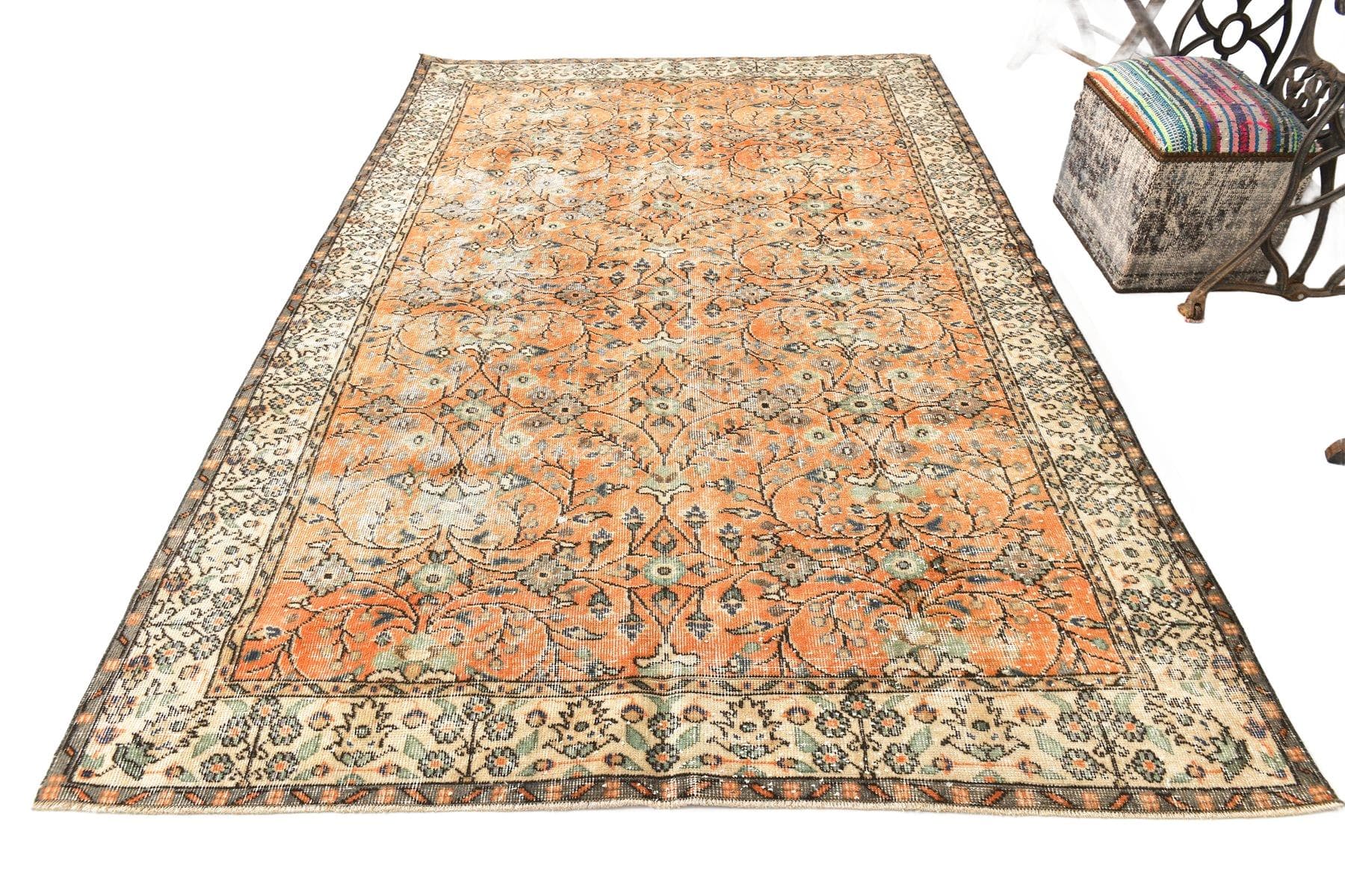 Dywan 182x282 cm, koralowy, beżowy, wełna, Turcja, lata 70. - 224167