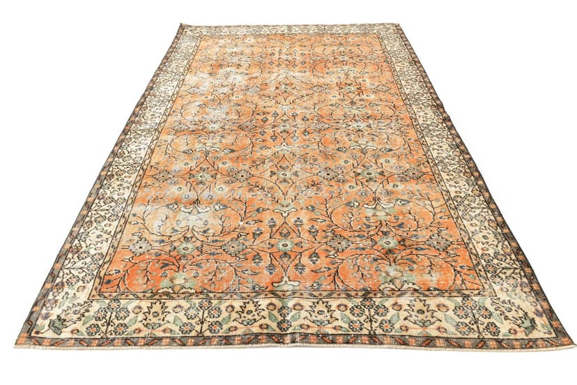 Dywan 182x282 cm, koralowy, beżowy, wełna, Turcja, lata 70.