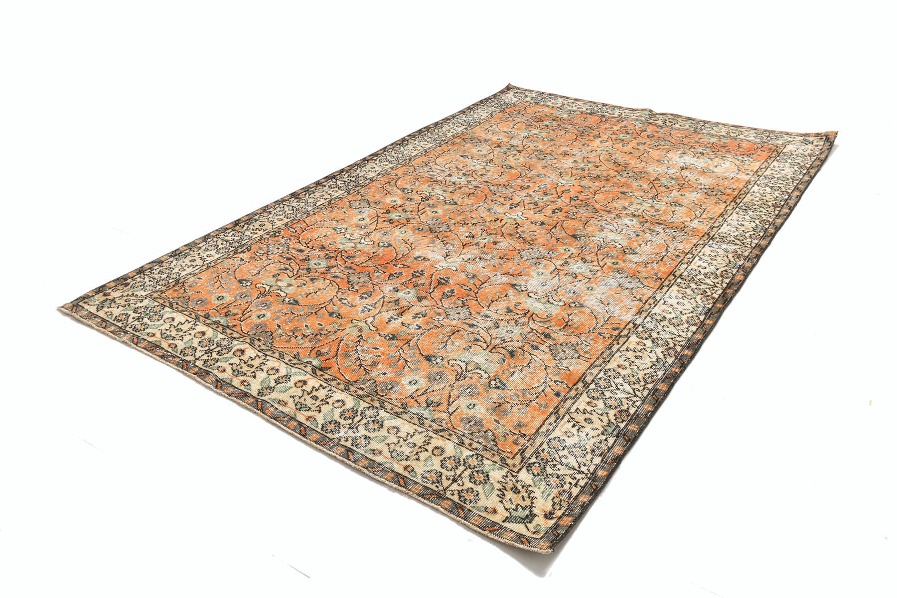 Dywan 182x282 cm, koralowy, beżowy, wełna, Turcja, lata 70. - 224179