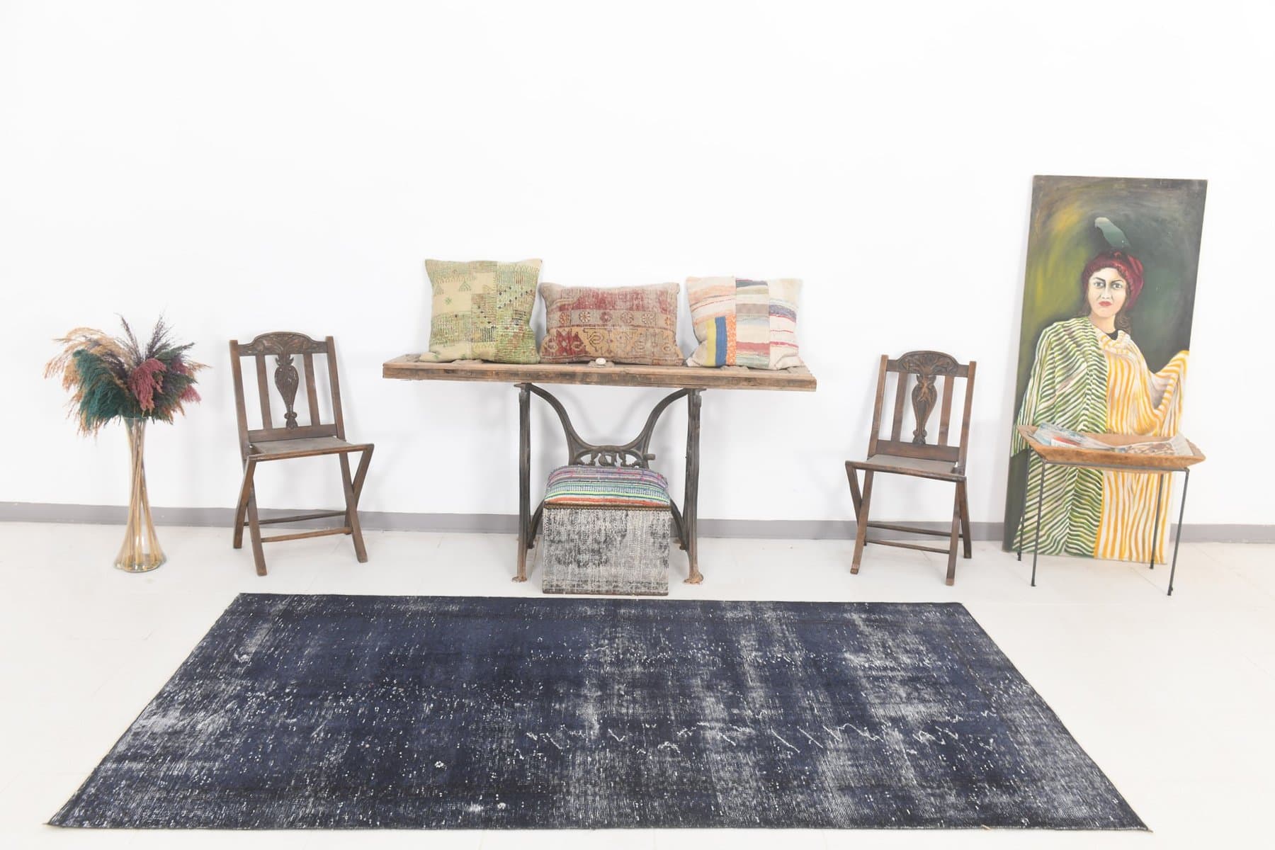 Dywan 145x264 cm, granatowy, wełna, Turcja, lata 70. - 224159