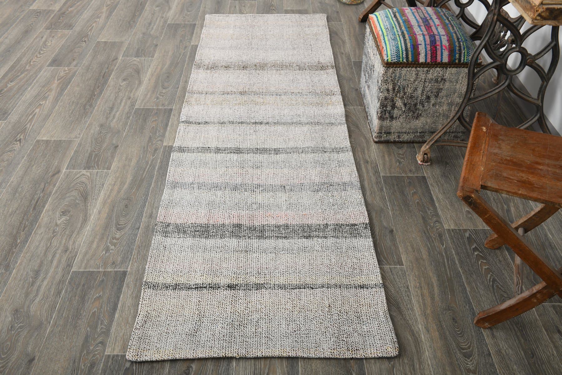 Chodnik kilim 243x70 cm, szary, wełna, Turcja, lata 70. - 224121