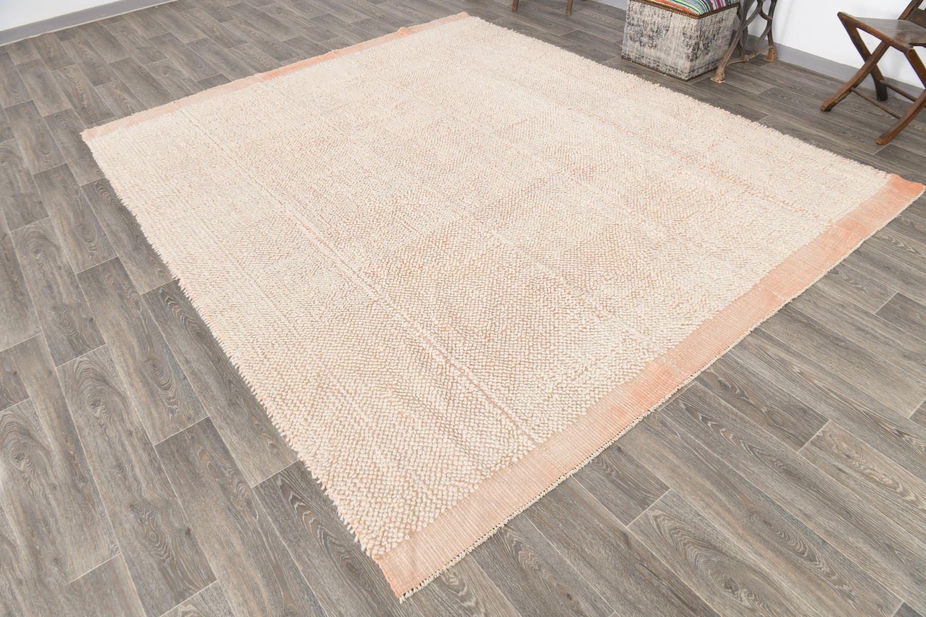 Kilim 306x253 cm, kremowy, łososiowy, wełna, Turcja, lata 70. - 224111
