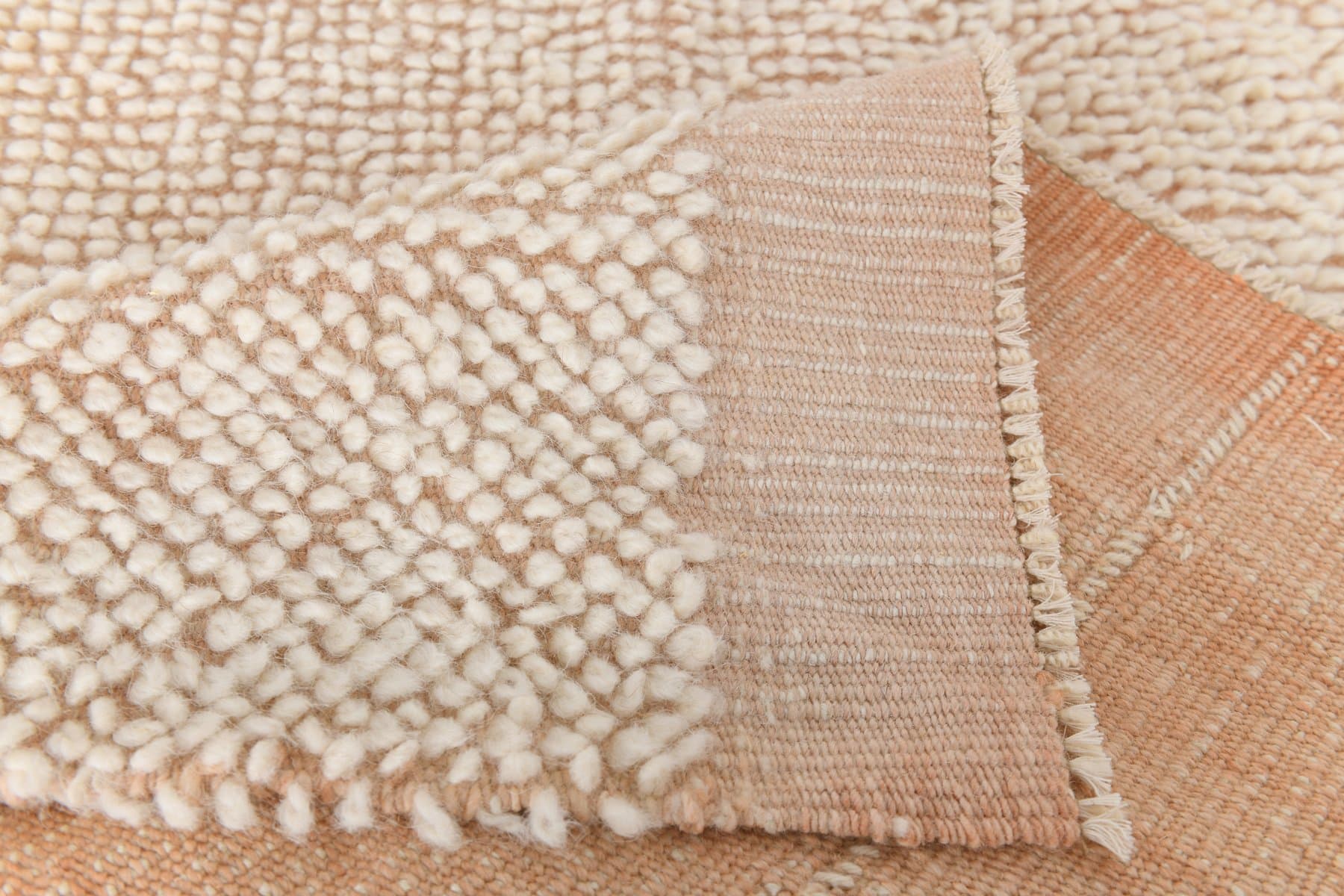 Kilim 306x253 cm, kremowy, łososiowy, wełna, Turcja, lata 70. - 224109