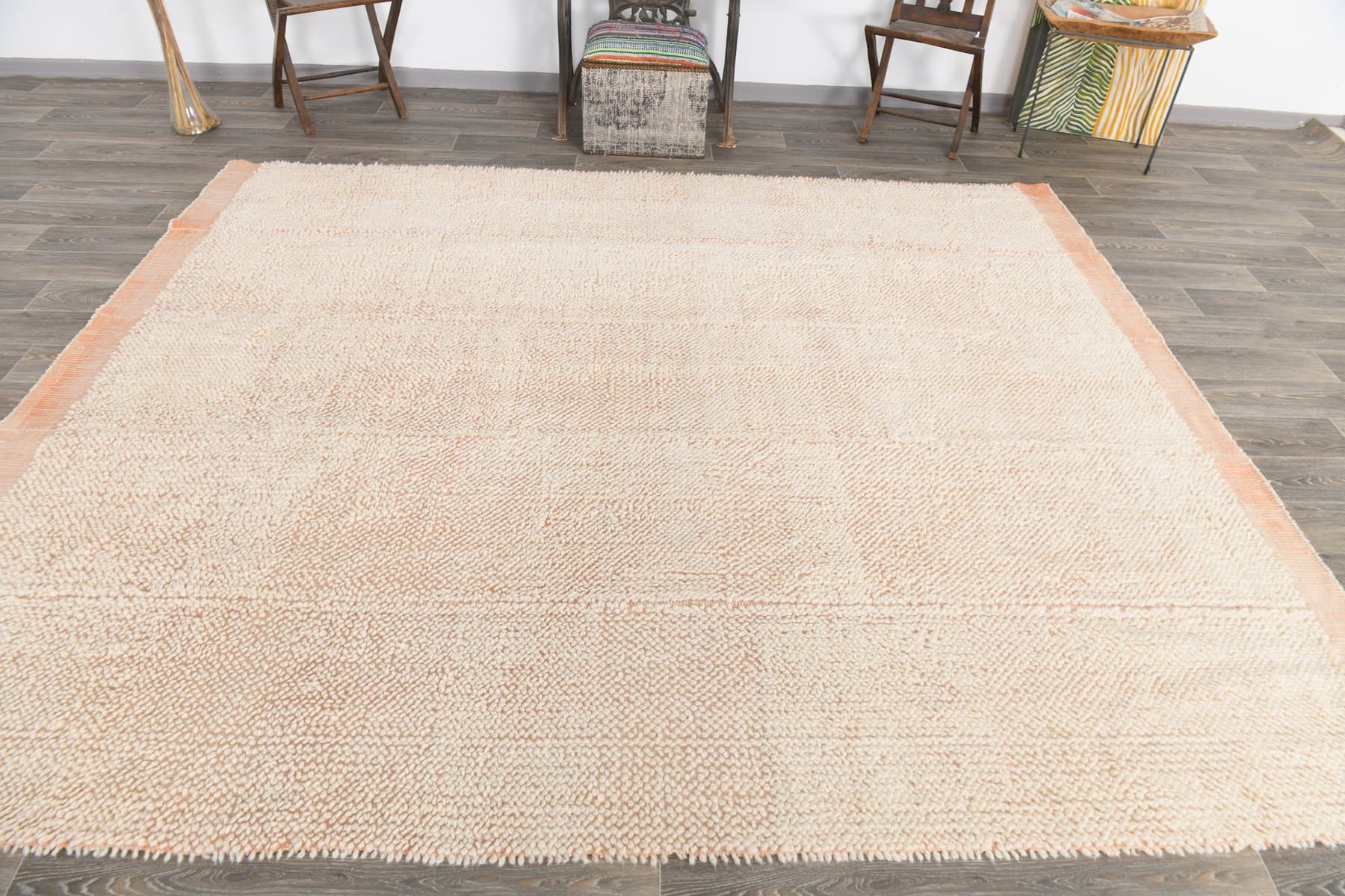Kilim 306x253 cm, kremowy, łososiowy, wełna, Turcja, lata 70. - 224113