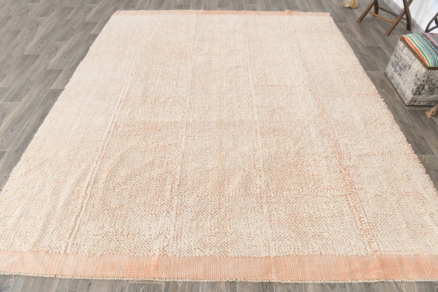 Kilim 306x253 cm, kremowy, łososiowy, wełna, Turcja, lata 70. - 224108