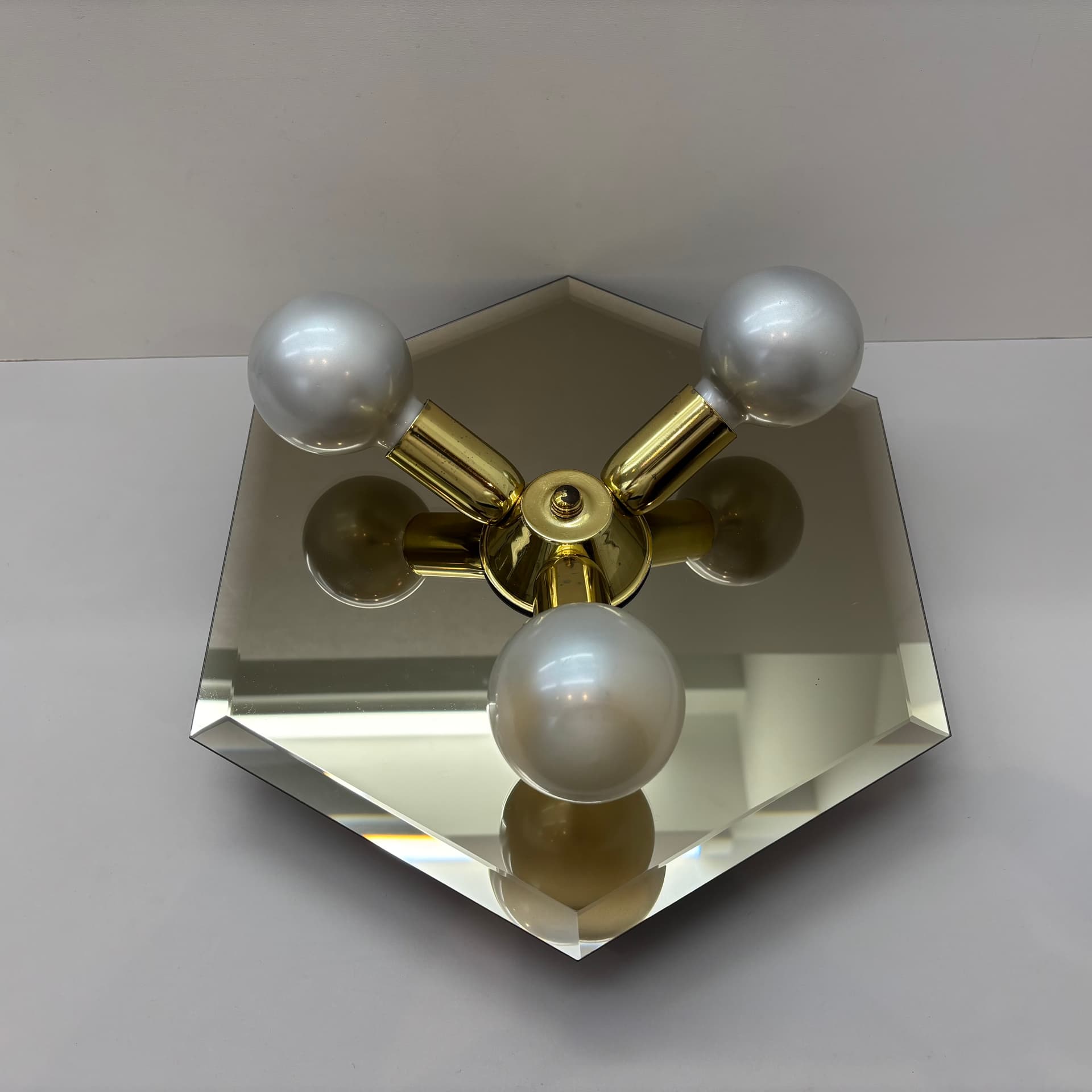 Plafon, lustrzany złoty, szkło, stal, Niemcy, lata 70. - 224047