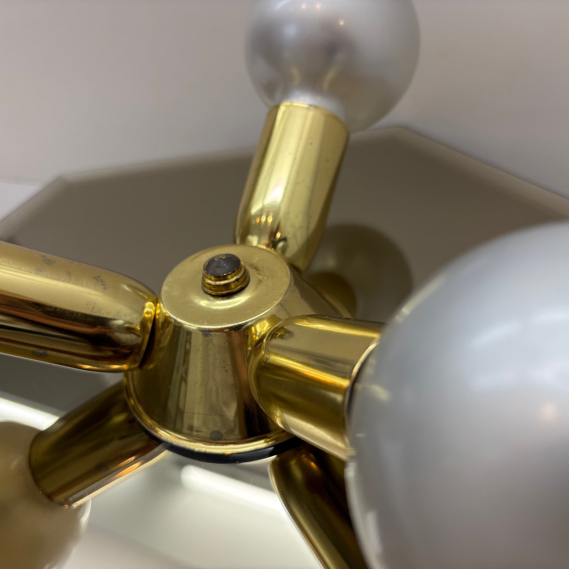 Plafon, lustrzany złoty, szkło, stal, Niemcy, lata 70. - 224052