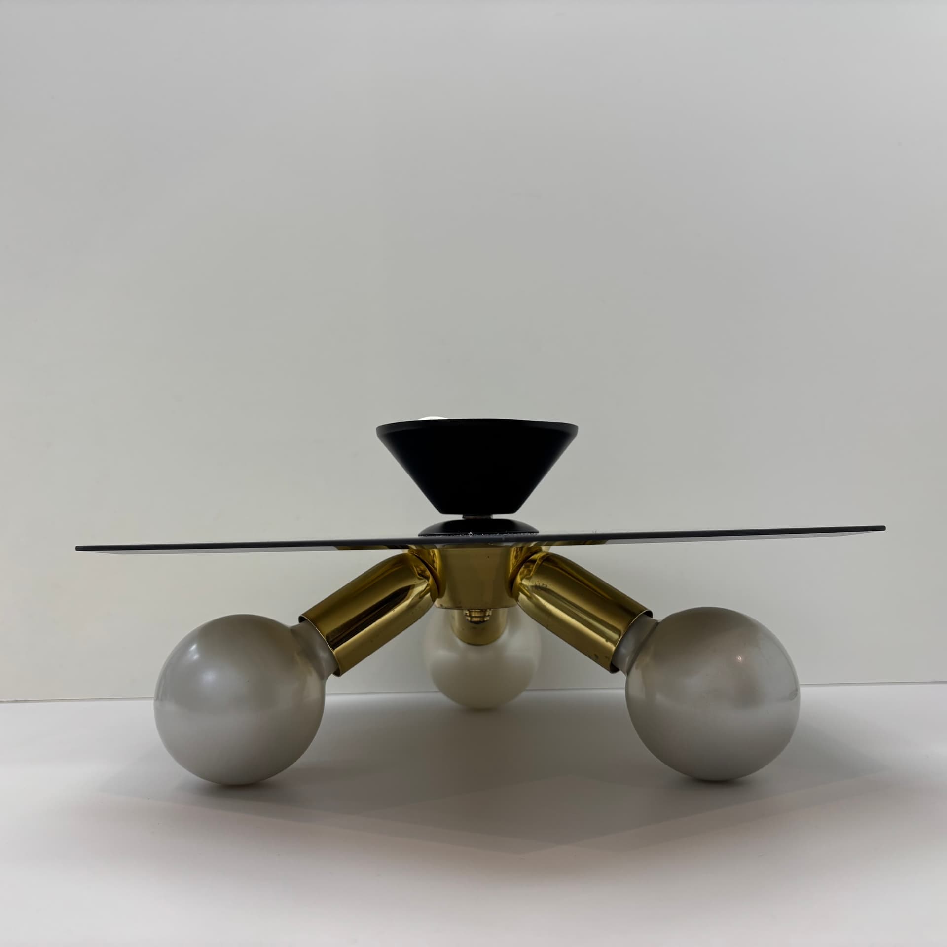 Plafon, lustrzany złoty, szkło, stal, Niemcy, lata 70. - 224046