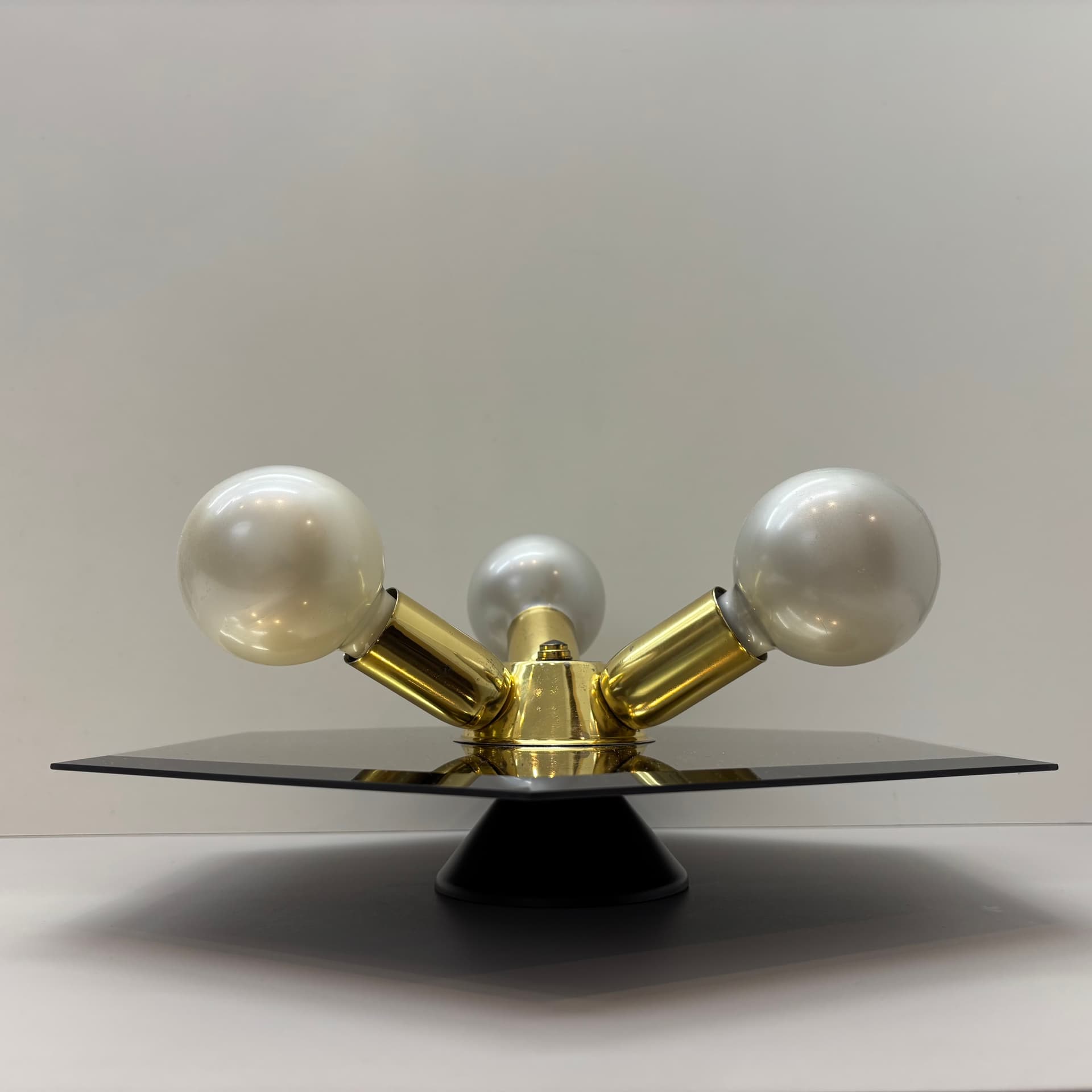 Plafon, lustrzany złoty, szkło, stal, Niemcy, lata 70. - 224051