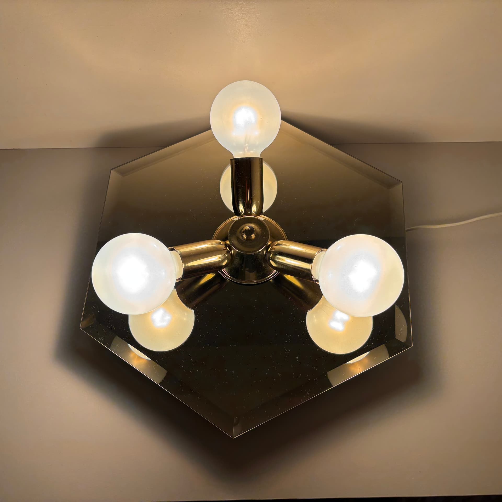 Plafon, lustrzany złoty, szkło, stal, Niemcy, lata 70. - 224056