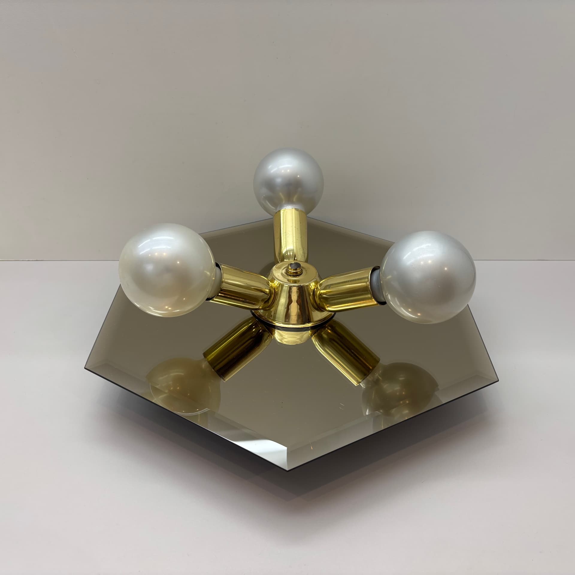 Plafon, lustrzany złoty, szkło, stal, Niemcy, lata 70. - 224055