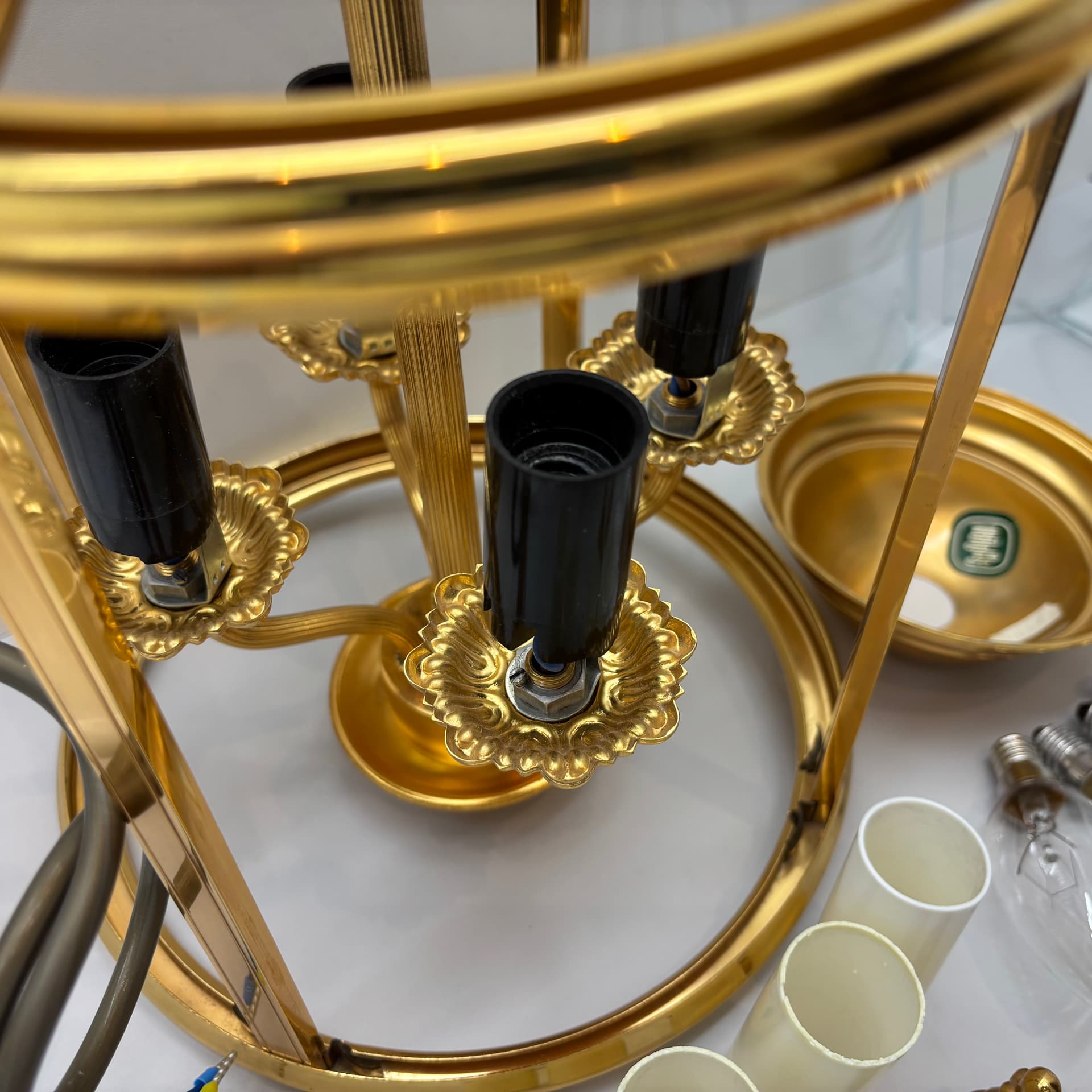 Pendant lamp, golden brass, glass, by G. Sciolari, Italy, 1970s. - 224269