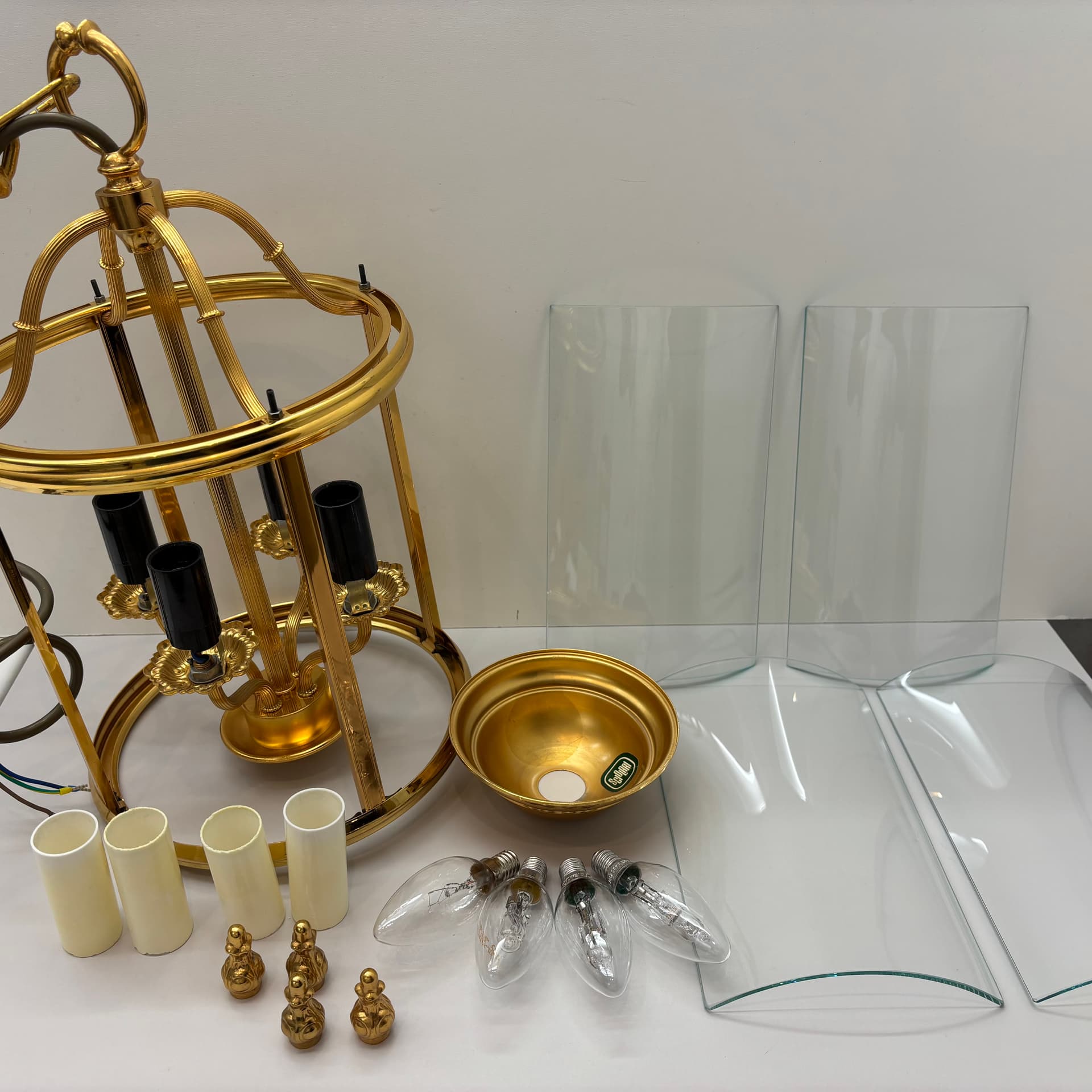 Pendant lamp, golden brass, glass, by G. Sciolari, Italy, 1970s. - 224272