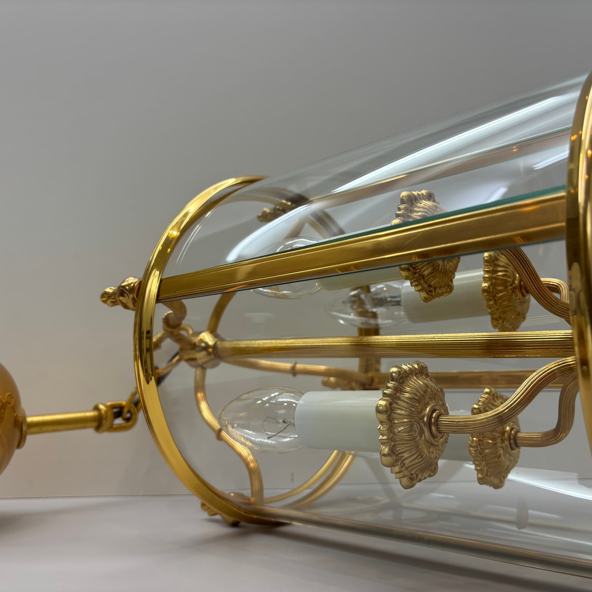 Pendant lamp, golden brass, glass, by G. Sciolari, Italy, 1970s. - 224261