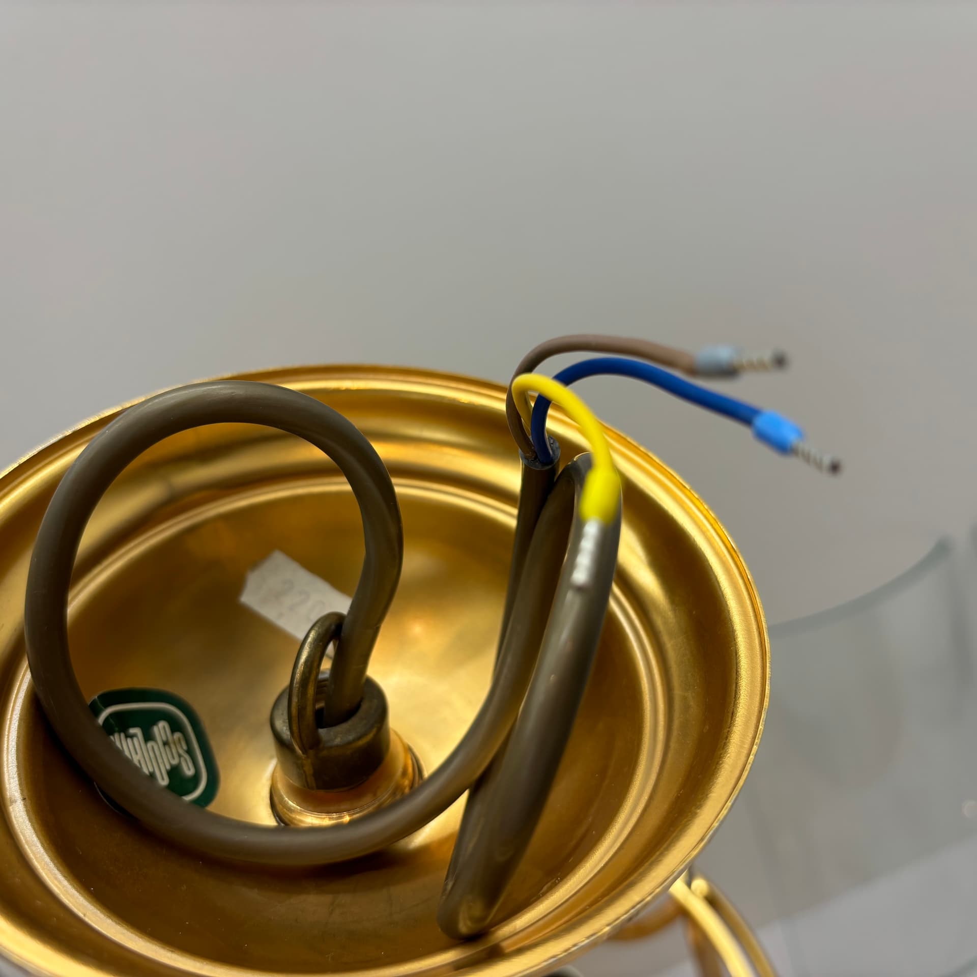 Pendant lamp, golden brass, glass, by G. Sciolari, Italy, 1970s. - 224266