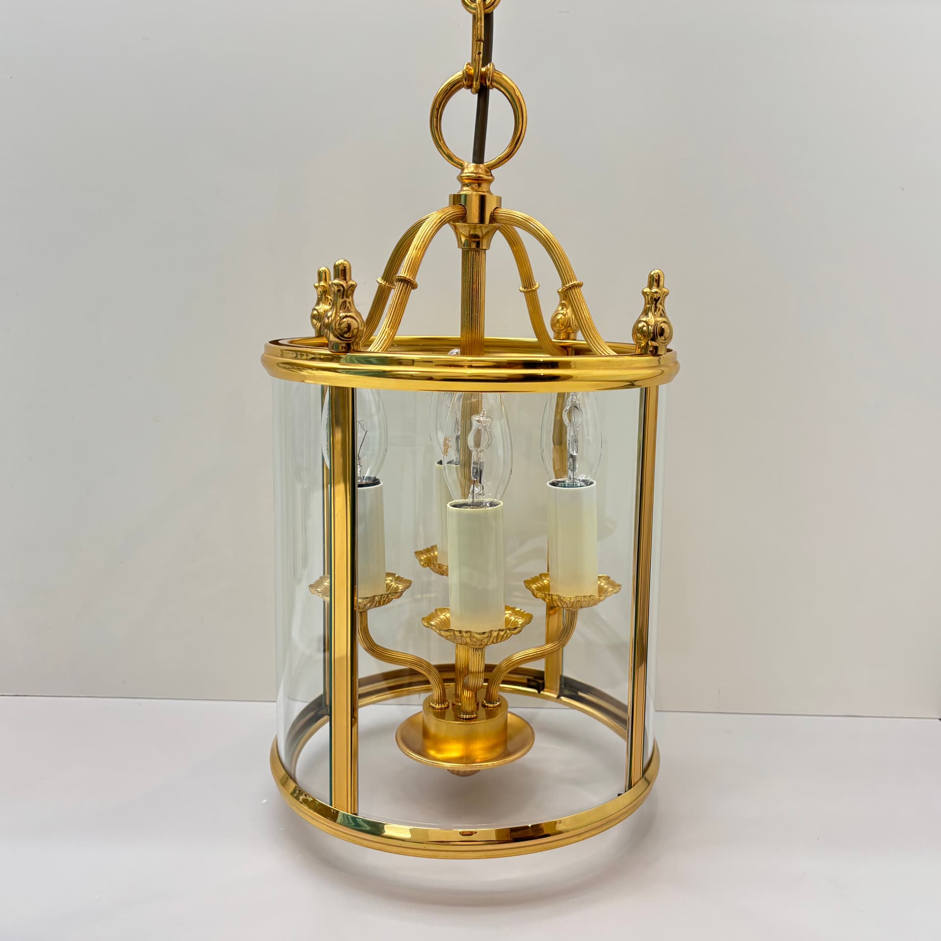 Pendant lamp, golden brass, glass, by G. Sciolari, Italy, 1970s. - 224259