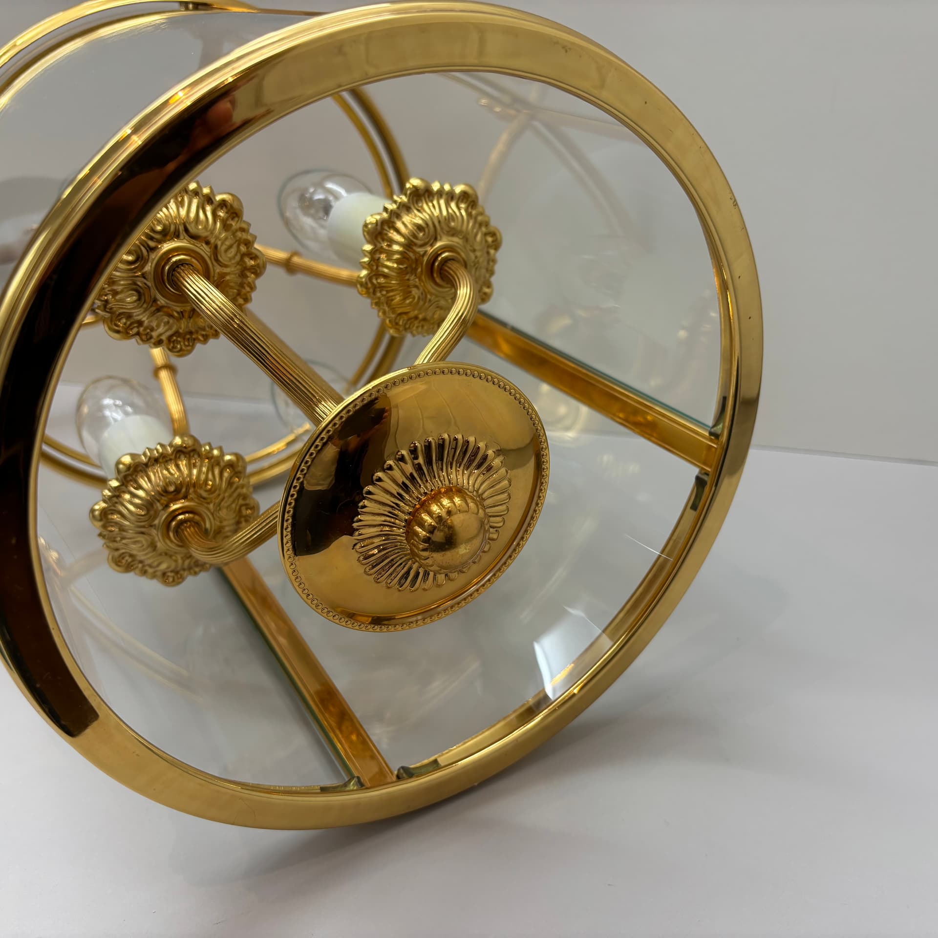 Pendant lamp, golden brass, glass, by G. Sciolari, Italy, 1970s. - 224262