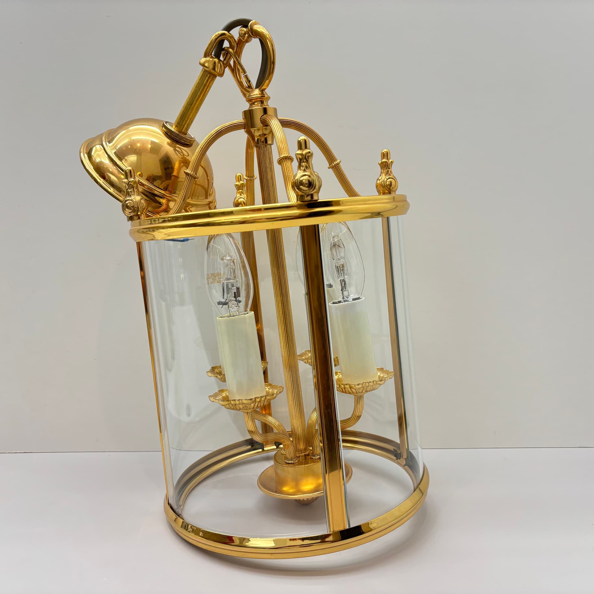 Pendant lamp, golden brass, glass, by G. Sciolari, Italy, 1970s. - 224268