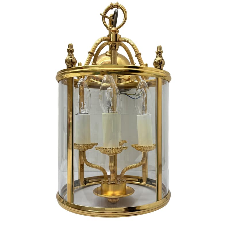 Pendant lamp, golden brass, glass, by G. Sciolari, Italy, 1970s.