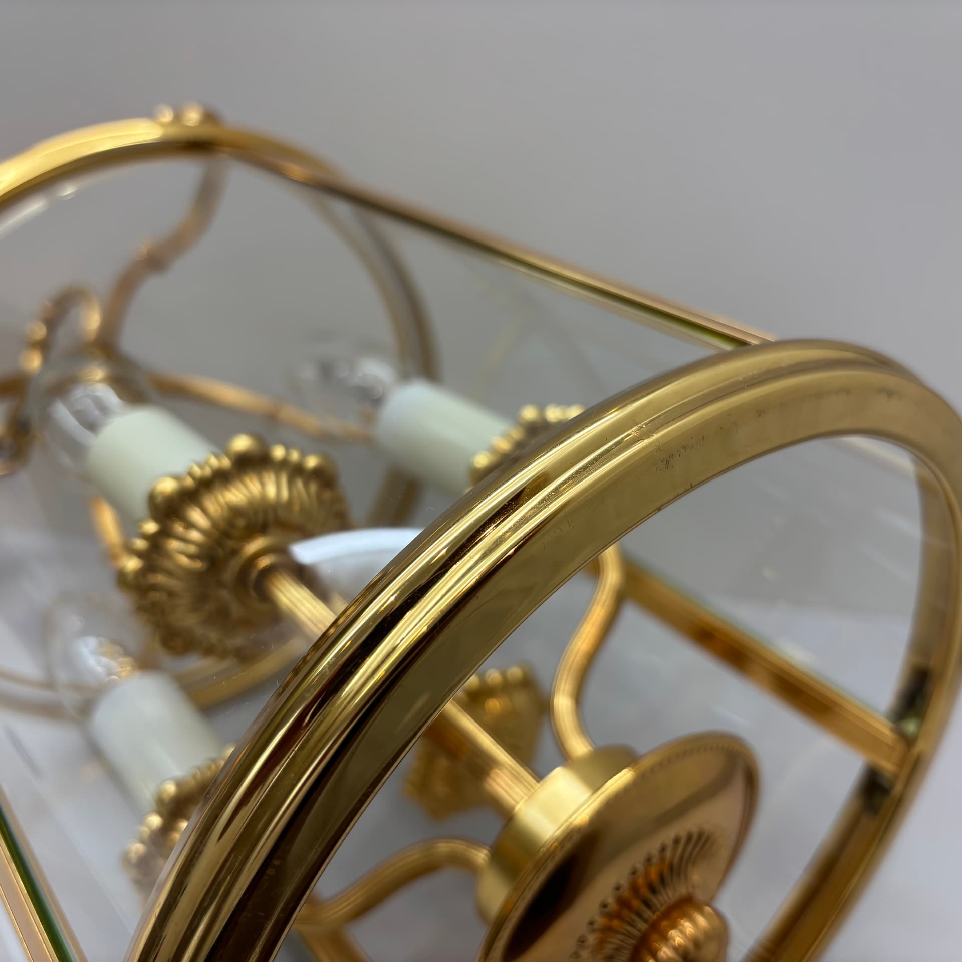 Pendant lamp, golden brass, glass, by G. Sciolari, Italy, 1970s. - 224260