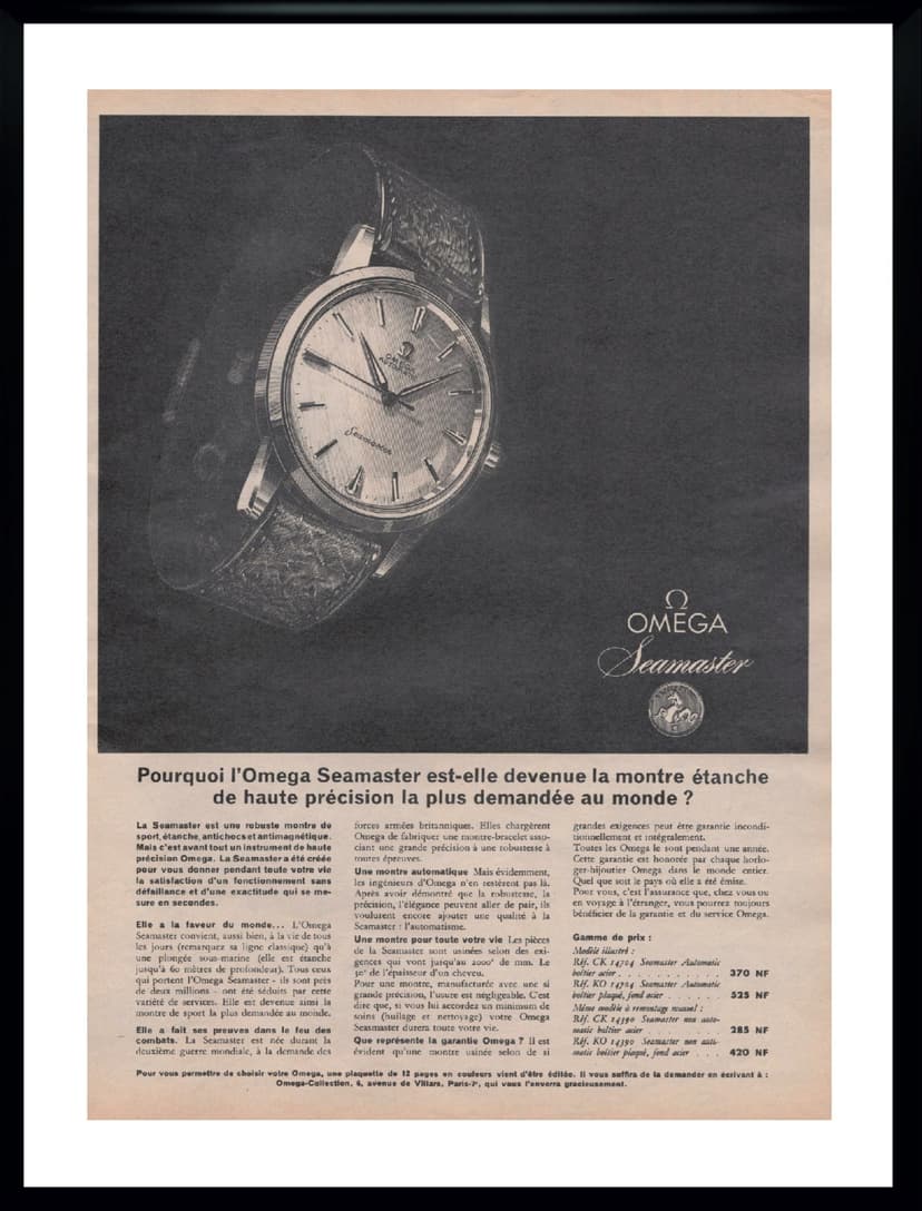 Plakat reklamowy Omega Seamaster, czarny, papier, Francja, lata 60.
