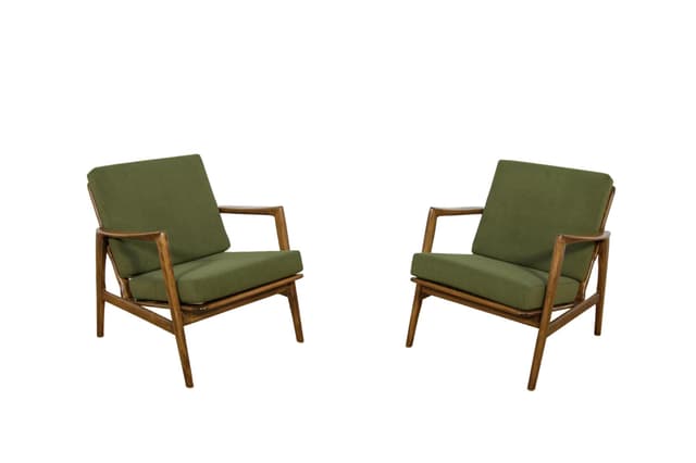 Para foteli 300-139, oliwkowozielona tkanina, buk orzech, Swarzędzka Fabryka Mebli, Polska, lata 60. - WYMIARY