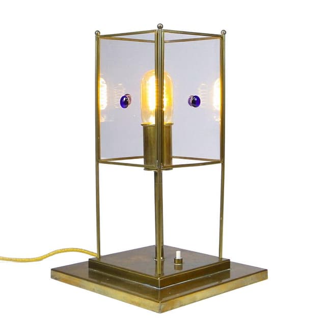 Lampa stołowa Art déco, mosiądz złoty, szkło, Warsztaty Wiedeńskie, Austria, lata 20. - WYMIARY