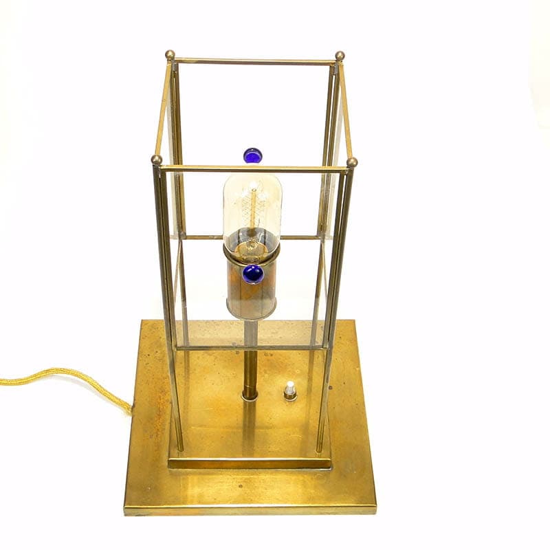 Lampa stołowa Art déco, mosiądz złoty, szkło, Warsztaty Wiedeńskie, Austria, lata 20. - 224427