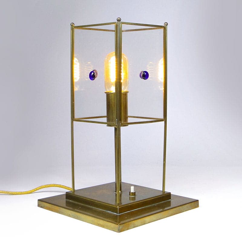 Lampa stołowa Art déco, mosiądz złoty, szkło, Warsztaty Wiedeńskie, Austria, lata 20. - 224423