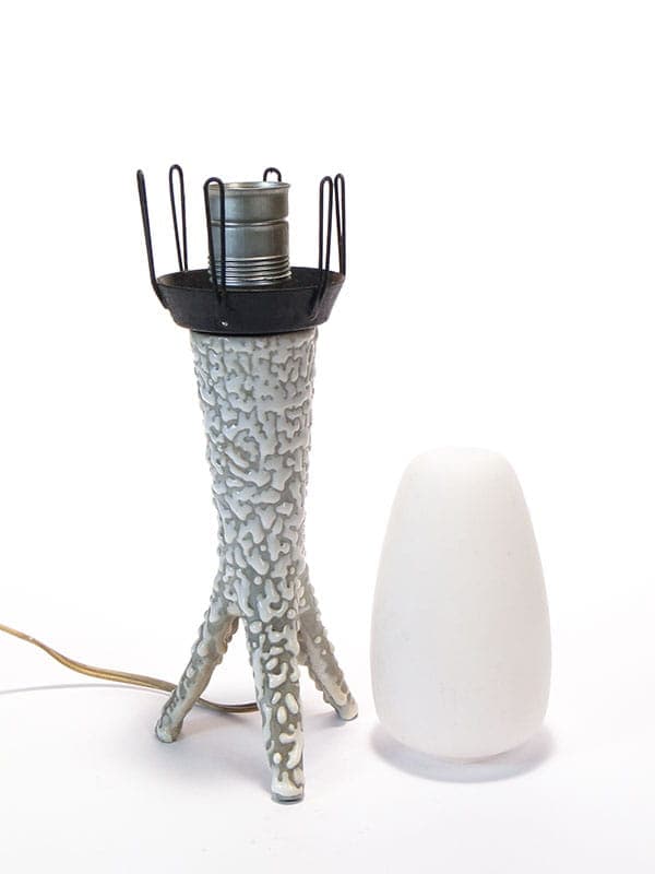 Lampa stołowa New Look, porcelit szary, szkło białe, proj. W. Gołajewska, Pruszków, Polska, lata 60. - 224483