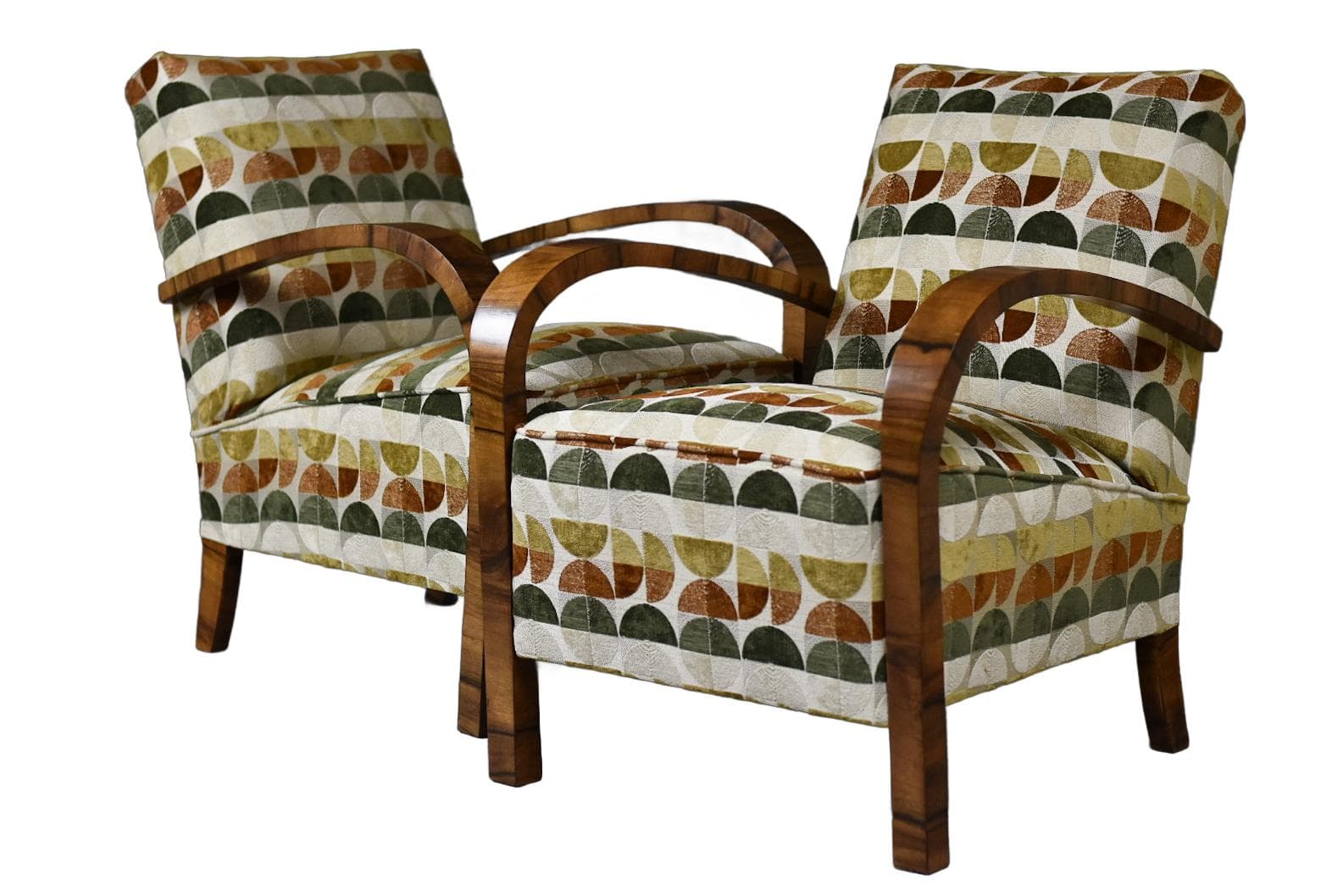 Para foteli Art Deco, multikolor, tkanina, drewno, lata 30.