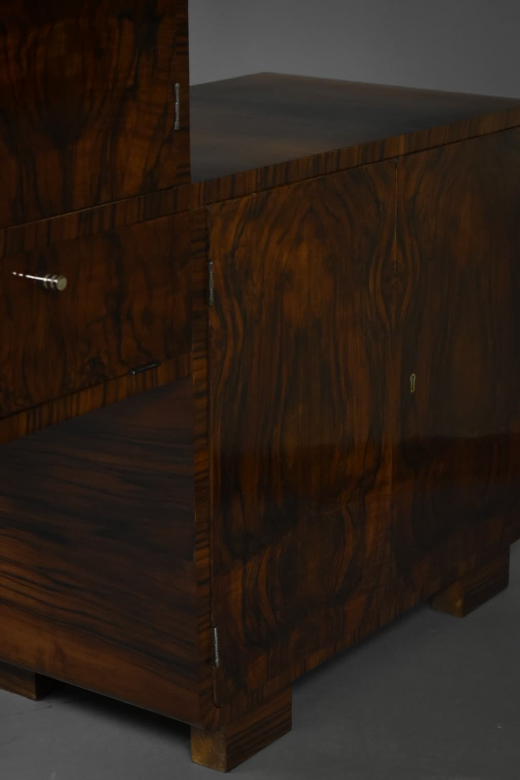 Mebel gabinetowy Art Deco, orzech brązowy, stal chromowana, Polska, lata 30. - 224656