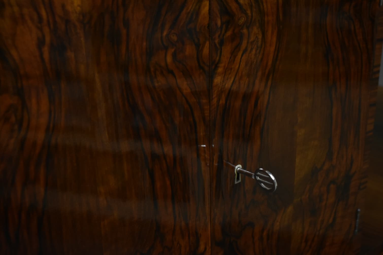 Mebel gabinetowy Art Deco, orzech brązowy, stal chromowana, Polska, lata 30. - 224657