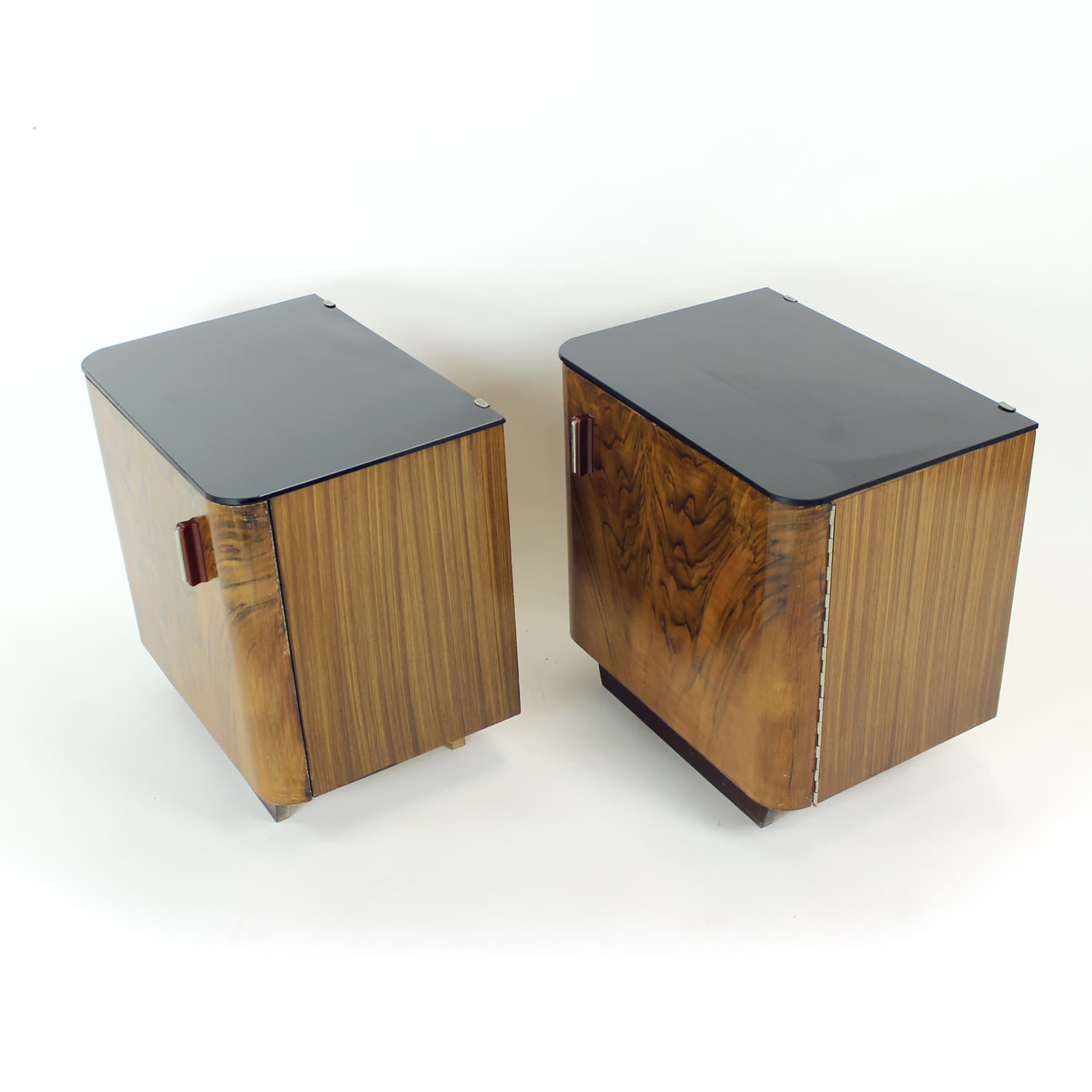 Para szafek nocnych Art Deco, brązowy, szkło czarne, Czechosłowacja, lata 40. - 224664