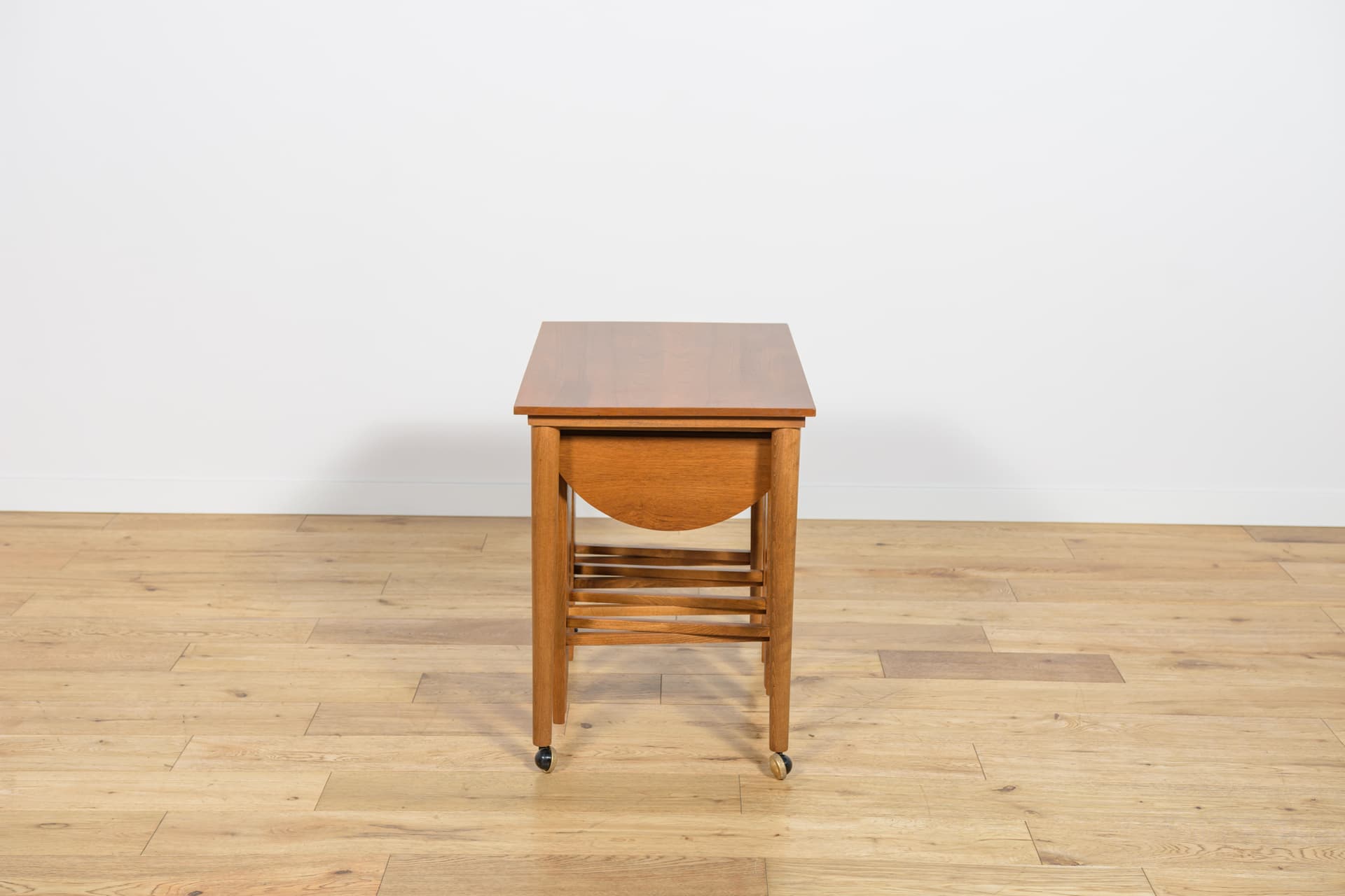 Komplet stolików gniazdowych, teak brązowy, buk, proj. P. Hundevad, Czechosłowacja, lata 60. - 224736