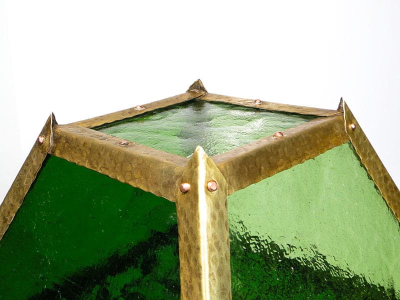 Lampa stołowa secesyjna, zielone szkło, mosiądz, Polska, początek XX w. - 224753