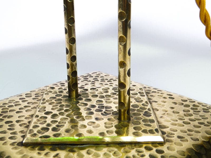 Lampa stołowa secesyjna, zielone szkło, mosiądz, Polska, początek XX w. - 224755