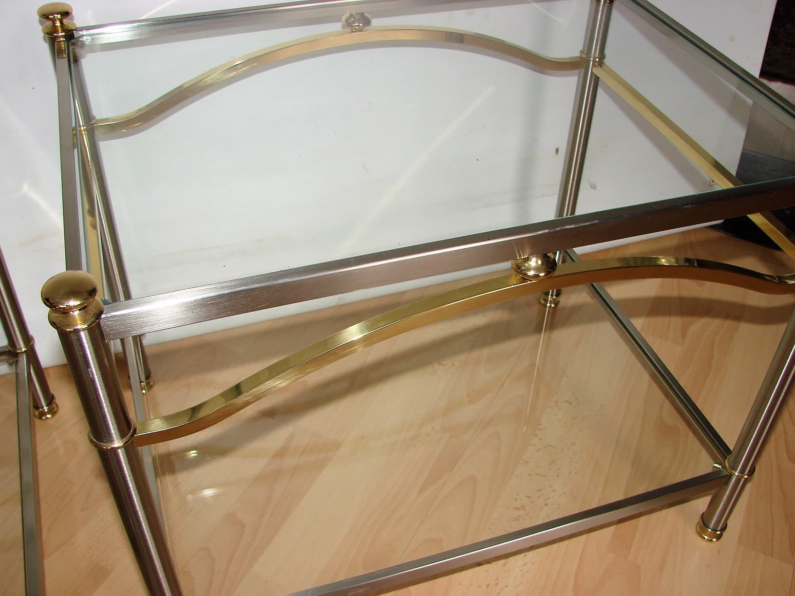 Komplet stolików Modern, metal srebrny, szkło, mosiądz, lata 70. - 224776