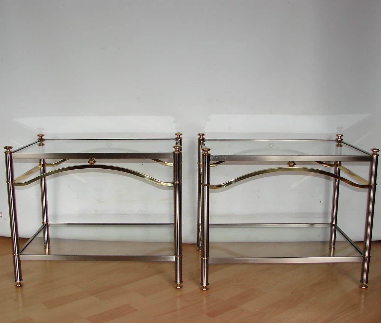 Komplet stolików Modern, metal srebrny, szkło, mosiądz, lata 70. - 224772