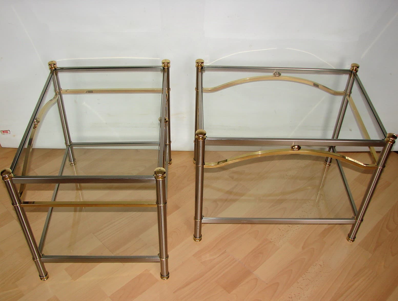 Komplet stolików Modern, metal srebrny, szkło, mosiądz, lata 70. - 224774